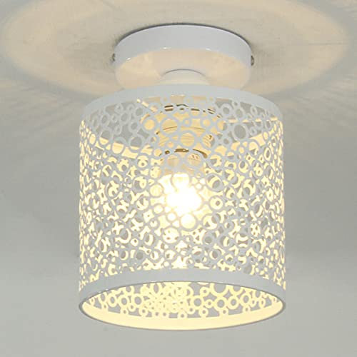 Mengjay Vintage Led Deckenleuchte Eisen Käfig Unterputz Licht, Retro Industrie Vertieft Deckenlampe Metall Vertieft Pendelleuchte E27 für Schlafzimmer Wohnzimmer Schlafzimmer Flur Esszimmer (Weiß)