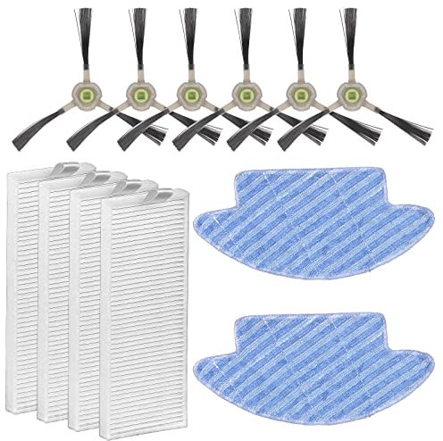 (12 piezas) Piezas de repuesto compatibles con Lefant M210B M213S M210S M210 M213, OKP Life K2 K3 K3A K4 K5, aspiradora robótica, 2 trapeadores, 4 filtros HEPA, 6 cepillos laterales