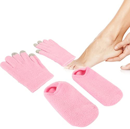 Calzini Guanti Rosa Touch Screen Spa, Guanti Idratanti Gel Guanti e Calzini Idratanti Spa Set per Mani Secche e Screpolate Piedi, Guanti in Silicone Morbido, Guanti Idratanti Gel