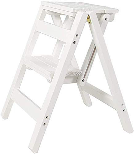 AYVADA Leiterleiter mit Zwei Stufen, Holzhocker für Treppen, Esszimmerstühle für Kinder und Erwachsene, Heim- und Gartengerät, robust, bis zu 200 kg in Weiß