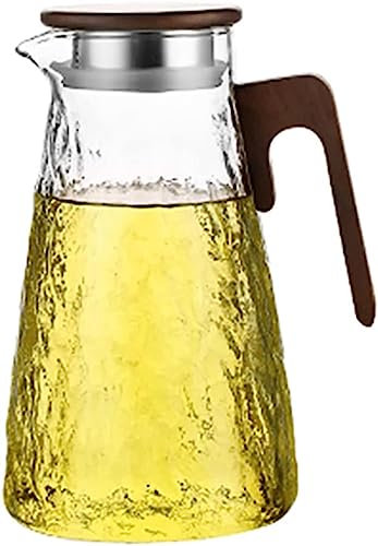 Jarra de vidrio de 1.7L, jarra de agua de vidrio, jarra de vidrio con tapa y mango de nogal, fácil de limpiar borosilicato resistente al calor Fr