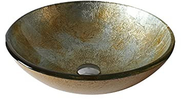 MBROS Badezimmer-Waschbecken aus gehärtetem Glas, Glaswaschbecken, runde Waschtisch-Waschbeckenschüssel, Gold-Silber