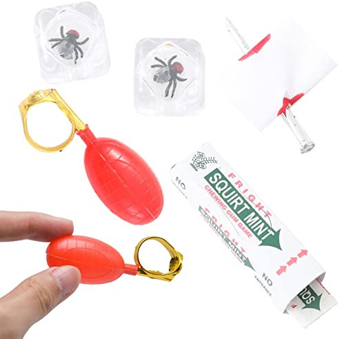 Bexdug Streichspielzeug - Halloween Pranks Pack Water Spray Ring, Piercing Nails, Ice Flys,Überraschendes Geschenkbox-Set für Kinder und Erwachsene