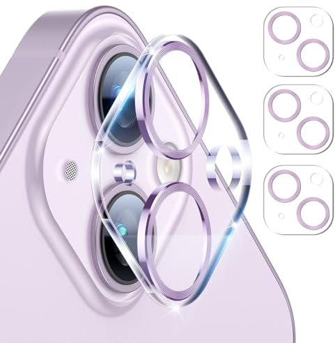 IOPYKKOA 3 Stück Kamera-Schutzglas, kompatibel mit iPhone 14,kompatibel mit iPhone 14 Plus 3D stereoskopische Linsenfolie, kratzfest, 9H Härte, HD, voller Kameraschutz(Lila)