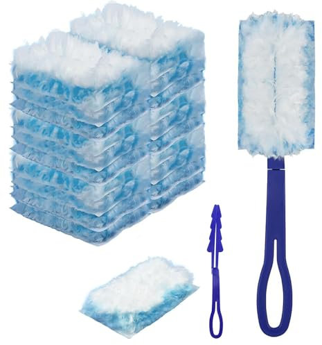 20 Pièces Recharges de Plumeau à Main, Têtes de Rechange pour Plumeau Moelleux, Têtes de Plumeau Jetables, Recharge de Poussière Manuelle, Recharges de Plumeau Jetables, pour Maison (avec 1 Poignée)