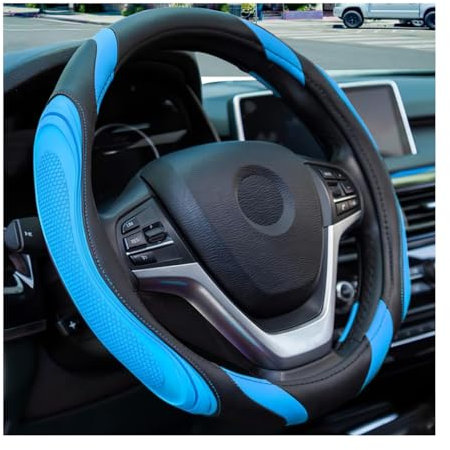 JNNJ Lenkradbezug Auto, Mikrofaser-Leder-Lenkradabdeckung, Sport Anti Rutsch 38cm Lenkradbezug, Lenkrad Abdeckung(Schwarz/Blau)