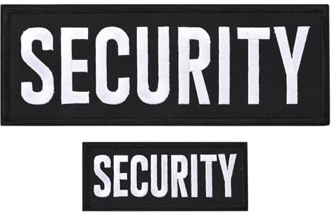sourcing map Security Patch with Hook and Loop Security Embroidered Patches Durable Fabric Security Patch for Vest Jacket Clothes Backpacks Hats White(1Pcs Small and 1Pcs Large)