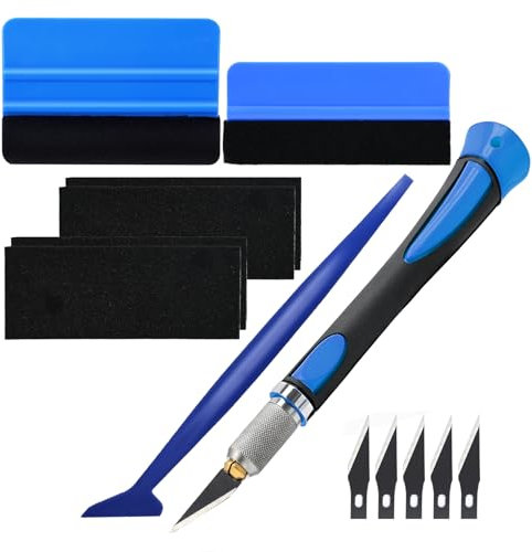 EHDIS Rakel für Folie, Folierungs Werkzeug, Rakel Set mit 2 Filzrakel (4er Ersatzfilz), Micro Rakel und Präzisionsmesser(5er Ersatzklingen), für Tönungsfolie Auto, Möbelfolie, Fensterfolie, Blau