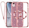 Kokio Glitter Magnétique pour iPhone XR Con Cordon, [Compatible avec MagSafe] Antichoc Brillant Pailleté Housse Transparent Souple Couqe pour iPhone XR avec 2 Pièces Verre Trempé Étui, Rose