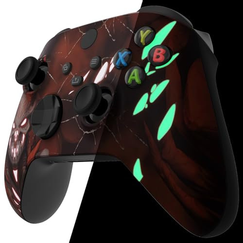 eXtremeRate Glow in Dark Shell für Xbox Series X|S Controller, Revitalisieren Sie Ihren Controller – Scarlet Demon Ersatzabdeckung Frontgehäuse Abdeckung für Xbox Core Controller