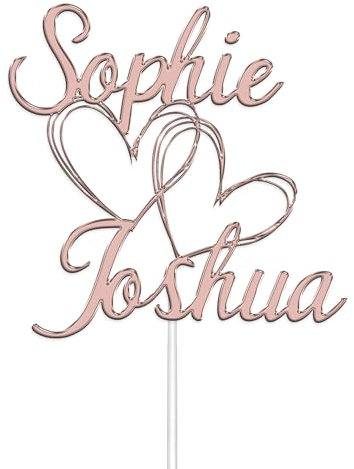 Personalised Acrylic Wedding Cake Toppers - Customisable with Any Name - Wedding Cake Decoration - Custom Colour (Rose Gold)