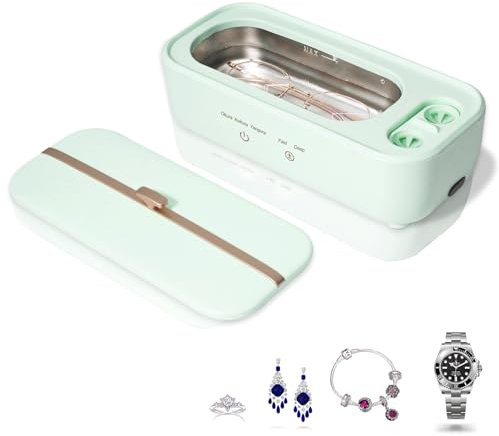 HNCY Dental Pod, 48000Hz Brillenreinigungsgerät, Glasses Cleaner für Schmuck Uhren Zahnprothesen Ringe, Auskleidung aus Edelstahl 304, Zwei Reinigungskammern - Grün
