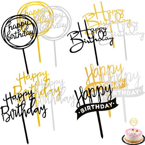 luckaide Happy Birthday Tortendeko, 12 Stück Cake Topper Happy Birthday Tortendeko Gold, Happy Birthday Topper, Verschiedene Formen Acryl Glitter Geburtstag für Mädchen, Kinder, Hochzeit(Gemischter)