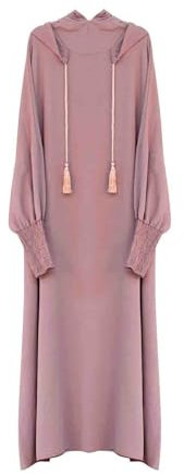 BiCophy Muslim Two Piece Prayer Dresses for Women Plus Size Long Sleeve Solid Color Loose Fit Full Length Abaya Middle East Dubai Turkey Kaftan Hooded Maxi Dress Pink
