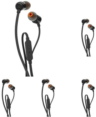 JBL T110 Wired In-Ear Headphones Pure Bass Sound, in Black (Pack of 5)