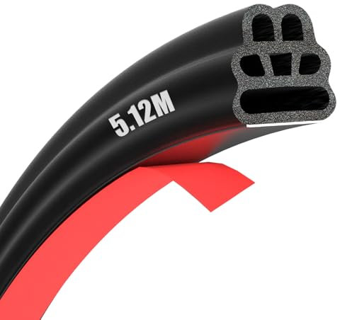 Auto Türdichtung, 5.12M Universal Autotür Gummidichtung Selbstklebende, Sechs-Loch Autotür Kantenschutz für Autotür Pkw-Motorhaube Kofferraumtür Wasserdicht Anti-Staub