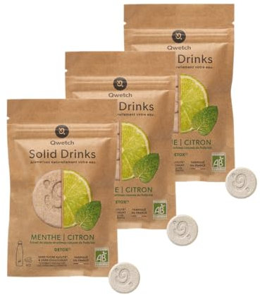 Qwetch - Solid Drinks Bio Menthe Citron - 36 Pastilles pour Aromatiser l’Eau Naturellement - Sans Sucre Ajouté Ni Édulcorant - Arômes naturels, Hydratation maximale, Goût Léger