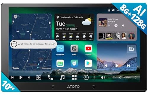 ATOTOZONE 10 QLED DAB Autoradio 2 Din Android, 8+128G, Carplay Senza Fili & Android Auto, 4G LTE, Assistente vocale AI, Tracciamento GPS,Doppio MIC & BT, LRV, 36B-EQ, Ingresso HDMI,X10DG211E
