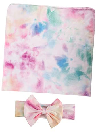 Beatifufu Wickeldecke mit Stirnband Milchfaser Weich und Bequem für Neugeborene Farbverlauf Print Geschenk für Babys