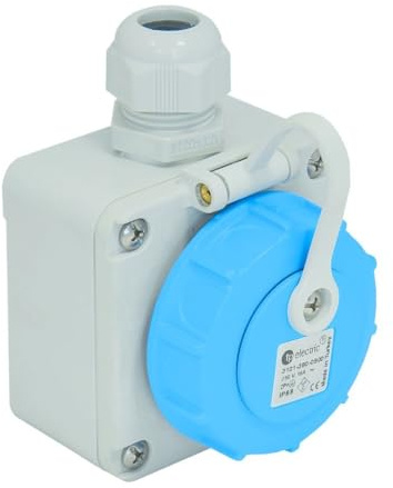 TP ELECTRIC Steckdose Hermetische Dose Tragbar Schuko Innenbereich Außenbereich 16A 230V IP 68 0783 Blau Grau