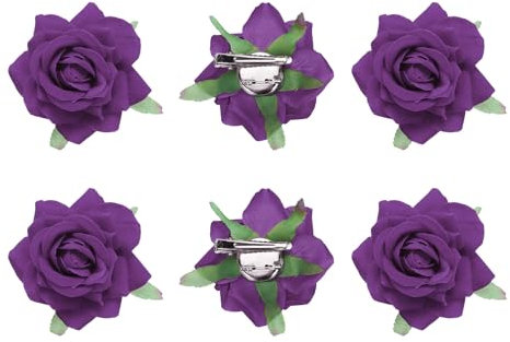 sourcing map 6 Pcs Rose Flower Hair Clips 3 Inch Flower Hair Pins Flower Brooch for Women Hair Accessories Dark Purple