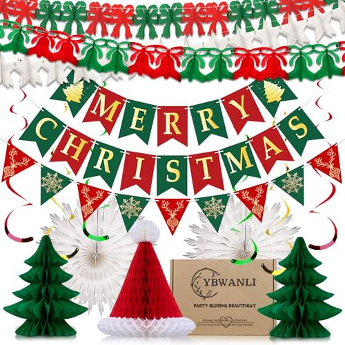 YBwanli Weihnachtsdeko innen,Weihnachten deko Weihnachten Banner Girlande,Weihnachts Set:Merry Christmas Deko,Papier Faltung Weihnachtsbaum, Weihnachtsmütze,Premium Wiederverwendbare weihnachtsdeko