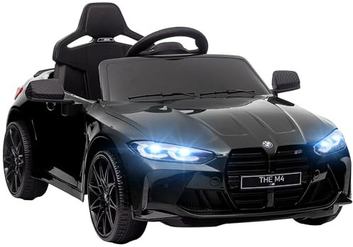 AIYAPLAY BMW M4 Licensed Electric Car for Kids, 12V Kids Electric Ride on with Remote Control, Suspension, Music, Horn, LED Lights, for Ages 3-5 Years, Black