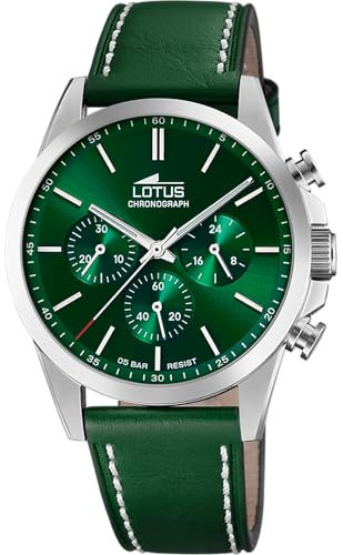 Lotus Montre pour Homme 18990/3 Chrono Boîtier en Acier Inoxydable Gris Bracelet en Cuir Vert