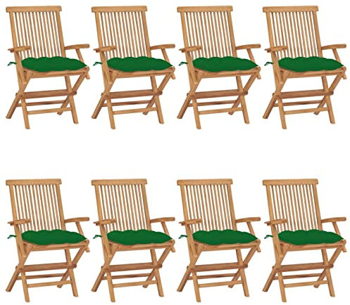 Sufrk Gartenstühle Stapelstuhl Garten mit Grünen Kissen 8 STK. Massivholz Teak Monoblock Stuhl - 3072909