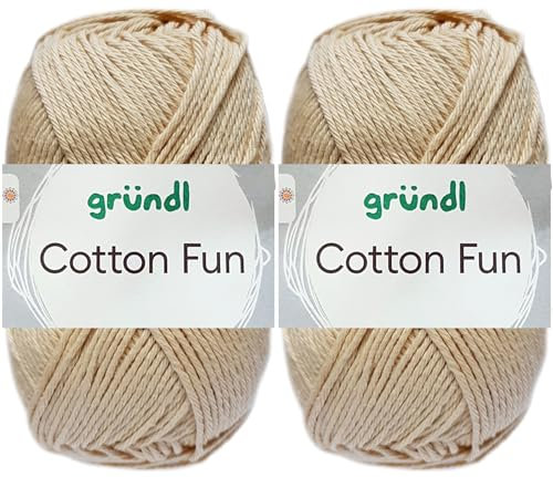 2x50 Gramm Gründl Cotton Fun Häkelgarn aus 100% Baumwolle inkl. Anleitung für Meerschwein (31 Sand)