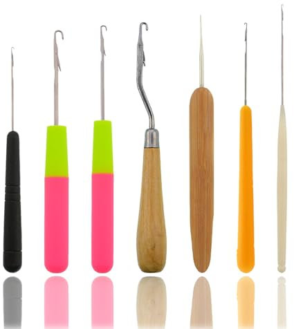 7 Pcs Hair Crochet Hook, Latch Hook, Dreadlock Crochet Hook Bent Latch Hook Crochet Needle Set Hair Extension Latch Needle Hook Dreadlock Accessories for Crafting/Knitting/Hair Projects/Craft