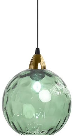 XIRYTU-H 20cm/7.9'' Lámpara Colgante De Esférico Vintage Industrial, E27 Lámpara de Techo Colgante, Acabado en Oro y Pantalla de Vidrio Ondulado Globo, Dormitorio Lámpara de Araña (Verde)