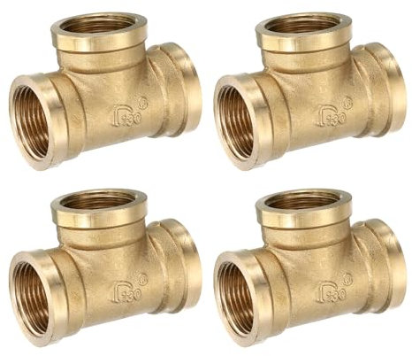 sourcing map Brass Tee Pipe Fitting, G3/4 (Female x Female x Female) 3 Way T-Connector Fitting Coupler Adapter for Gas Transport Connect Pipelines, 4pcs
