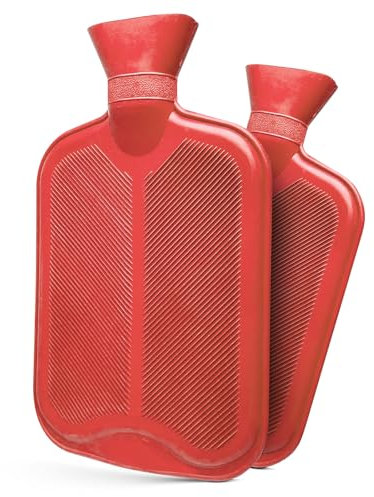 RE-GEN Hot Water Bottle, 2 Litre Capacity, Double Ribbed Front & Back, Made from Natural Rubber. Ideal for Hot Warming Pain Relief Therapy Treatment (Red - Twin Pack)