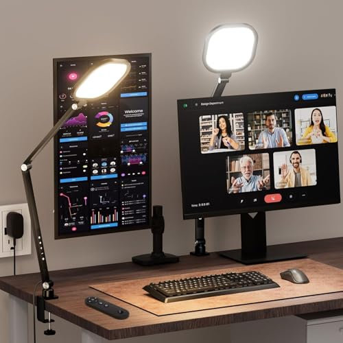 2 Packs Video Conference Light for Computer, 15W LitONES Desk Light for Zoom Calls Meeting with C-Clamp & Metal Swing Arm, Podcast Lighting Kit with Remote, Memory & Timing CRI>95