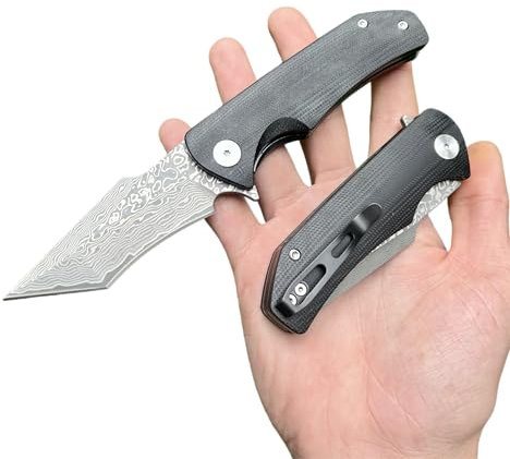 Obespina Couteau Pliant Poche Damas Style Japonais Pliant Acier 67 Couches VG10 lame Tranchante Manche G10 Collection Cadeau Homme camping luxe clip découpe edc forge artisanat