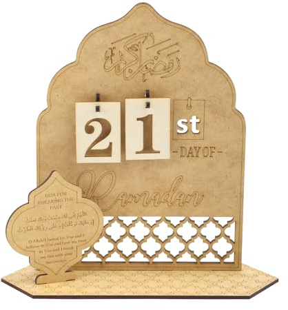 Ramadan Adventskalender, Kreativer Ramadan Countdown Kalender aus Holz Exquisiter Eid-Mubarak Adventskalender für Arabische Muslimische Islamische Feiertagsdekorationen