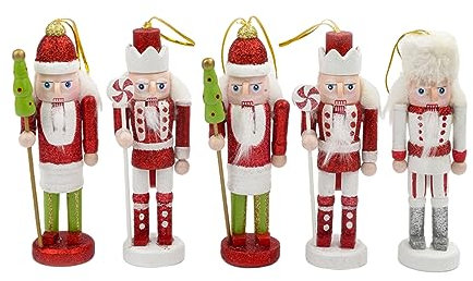 Nussknacker aus Holz, Soldatenpuppe, Weihnachtsdekoration, 12,5 cm, hängende Baum-Anhänger, Ornamente, Kinder, Neujahr, 5 Stück