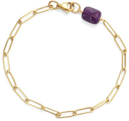 COAI Bracelet Acier Inoxydable Plaqué Or, Bracelet Améthyste Femme
