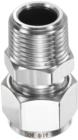 sourcing map Compression Fitting 14mm Tube OD x 1/2 NPT Male Thread Stainless Steel Straight Coupler Adapter Compression Tube Pipe Fitting Connector for Oil Gas Water