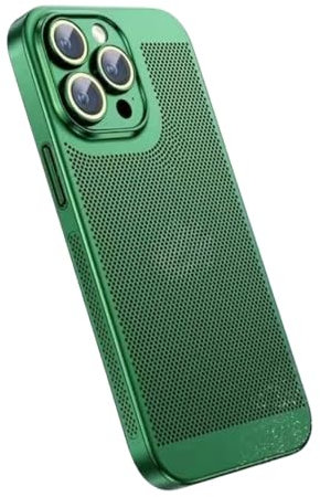 Thermal Cooling Phone Case for iPhone 16/15/14/13/12 Pro Max & Plus Heat Dissipation Cover Metal Frame with Honeycomb Ventilation (Green,For iPhone 13)