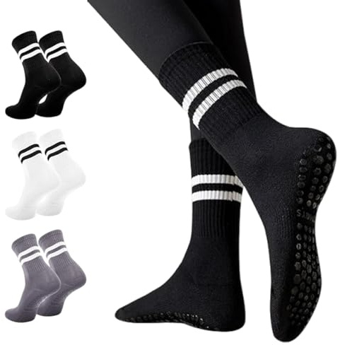 WoRuyKot 3 Paar Stoppersocken, Yoga Socken Damen, Damen Pilates Socken, Lange Griff socken für Damen und Mädchen, AntiRutschSocken für Pilates Barre Ballett Tanz Trampolin, 34-40(Weiß)