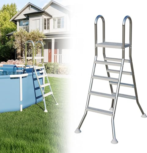 Froadp Échelle de piscine en acier inoxydable avec 4 marches antidérapantes, escalier de piscine, échelle de piscine, charge jusqu'à 150 kg, échelle pour piscine et piscine, hauteur jusqu'à 135 cm