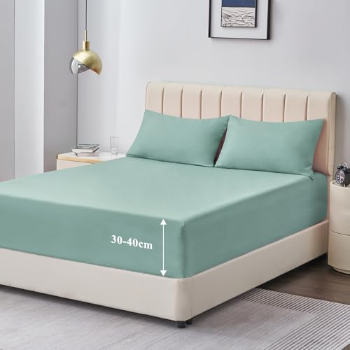 Aisbo Spannbettlaken 180x200cm Bettlaken Boxspringbett - Bett Laken Salbeigrün 180x200 aus Premium Mikrofaser, weiches Spannbetttuch 180 x 200 Steghöhe 40cm für Wasserbett Bed Fitted Sheet