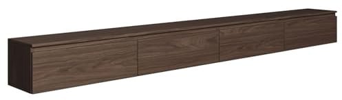Selsey TV Lowboard Hängend 300 cm Walnuss Wisconsin 4 Fächer mit Klappfronten Elegantes Design für Moderne Wohnzimmer Spanplatte 16 mm Stauraum für Elektronik Ideal für Saugroboter