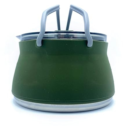 EZYSTOW 1L Collapsible Kettle Travel | Silicone Foldable Kettle | Includes Stainless Steel Base | Lightweight Folding Kettle | Portable Design for Hiking, Backpacking, Travel & RV Essentials