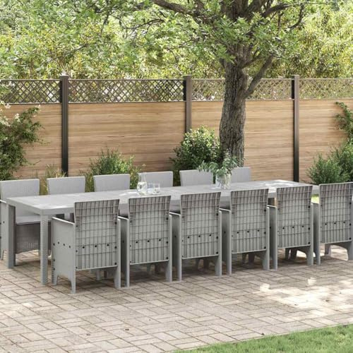 Owoxanthellate 13-TLG Gartenmöbel Set Hellgrau Rattan Essgruppe für 12 Personen 110,5 cm Tisch Modernes Design Robust & Langlebig for Terrasse Balkon Außenbereich