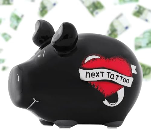 Next Tattoo Sparschwein schwarz - 12,5 cm Erwachsenen Geschenk Keramik Spardose