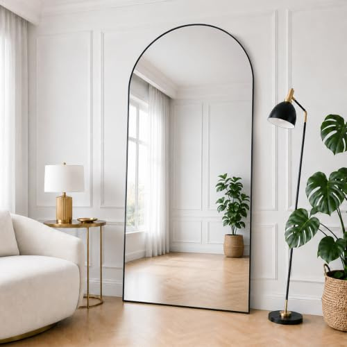 Lorvane Ganzkörperspiegel 171x76cm, Gewölbter Standspiegel, Schwarz | mit Ständer, Bruchsicher, Hängend oder lehnend an die Wand, Stehender Spiegel für Schlafzimmer Ankleidezimmer Wohnzimmer