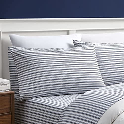 Nautica - King Sheets, Cotton Percale Bedding Set, Casual Bedding Set (Coleridge Stripe Charcoal, King)